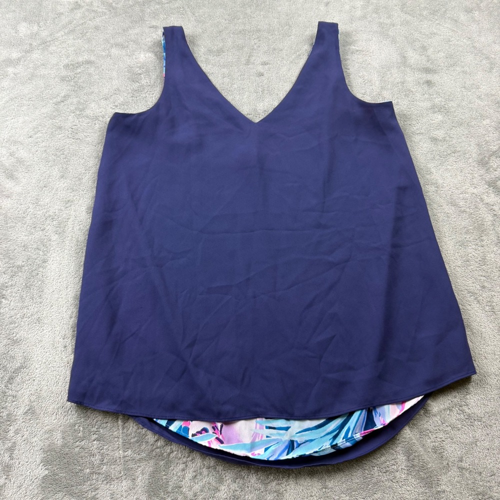 Lilly Pulitzer Florin‎ Reversible Tank Top Womens Small Navy Blue Pink Excellent - Picture 2 of 8